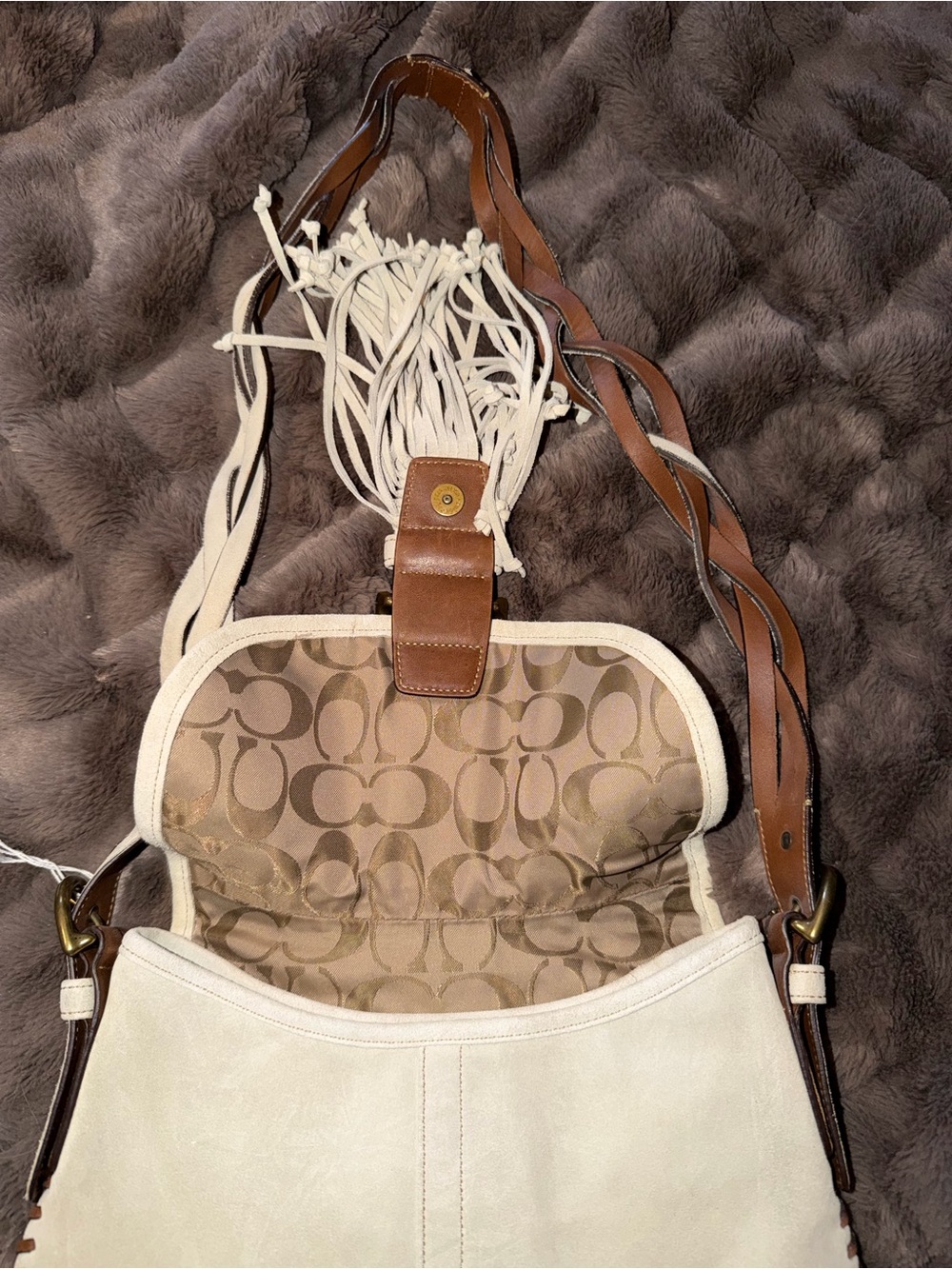 Cream Fringe 9484 Legacy Suede Shoulder Bag with Braided Strap - Picture 7 of 8